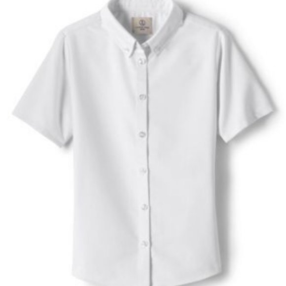 NWT LANDS' END GIRL'S SHORT SLEEVE OXFORD DRESS SHIRT WHITE 6 - Picture 1 of 6